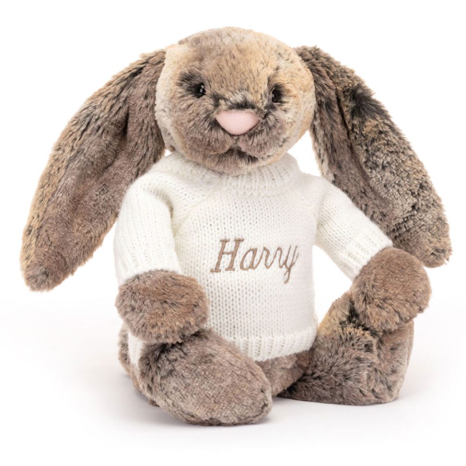 Bashful Cottontail Bunny with Personalised Cream Jumper