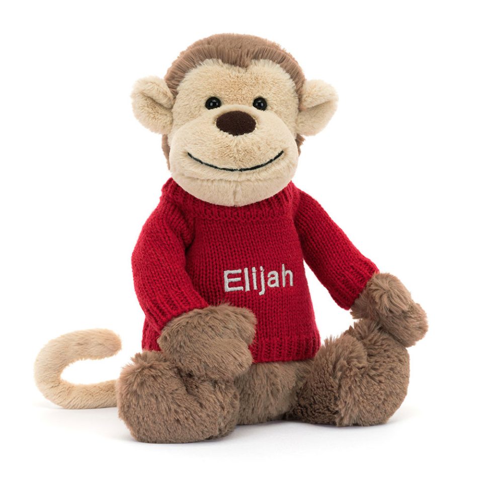 Bashful Monkey with Personalised Red Jumper