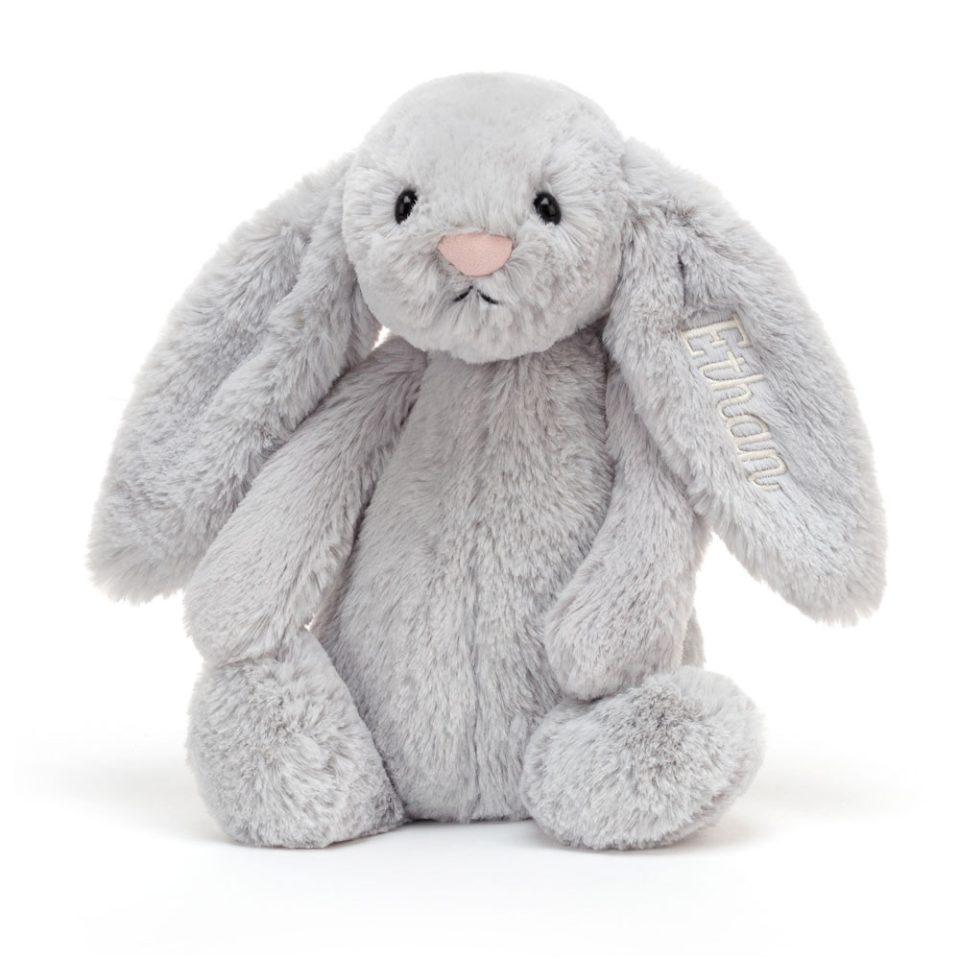 Personalised Bashful Silver Bunny Medium
